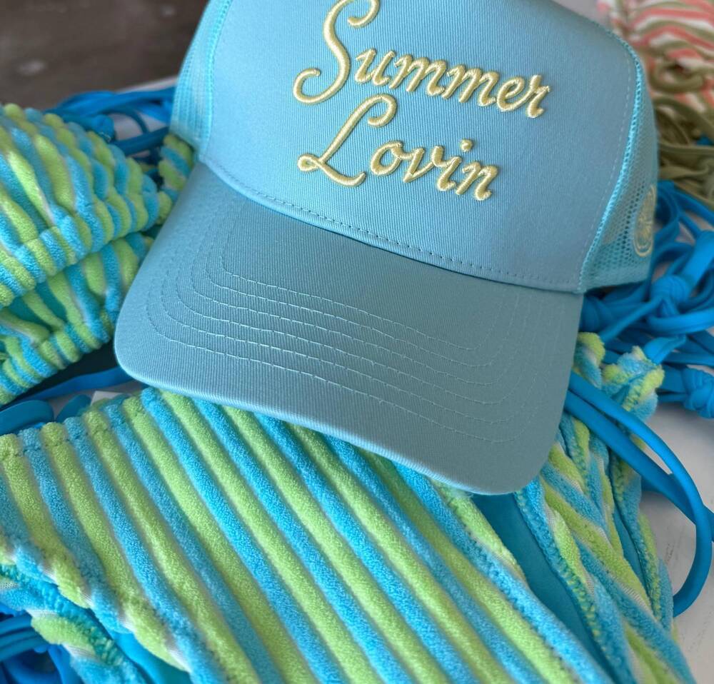 NEW ADELINE women's summer lovin trucker hat in blue